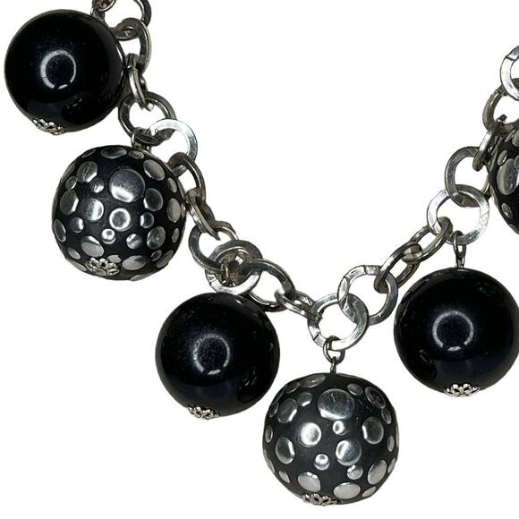Silver And Black Choker Dangle Necklace Chunky Statement Necklace - Picture 9 of 10